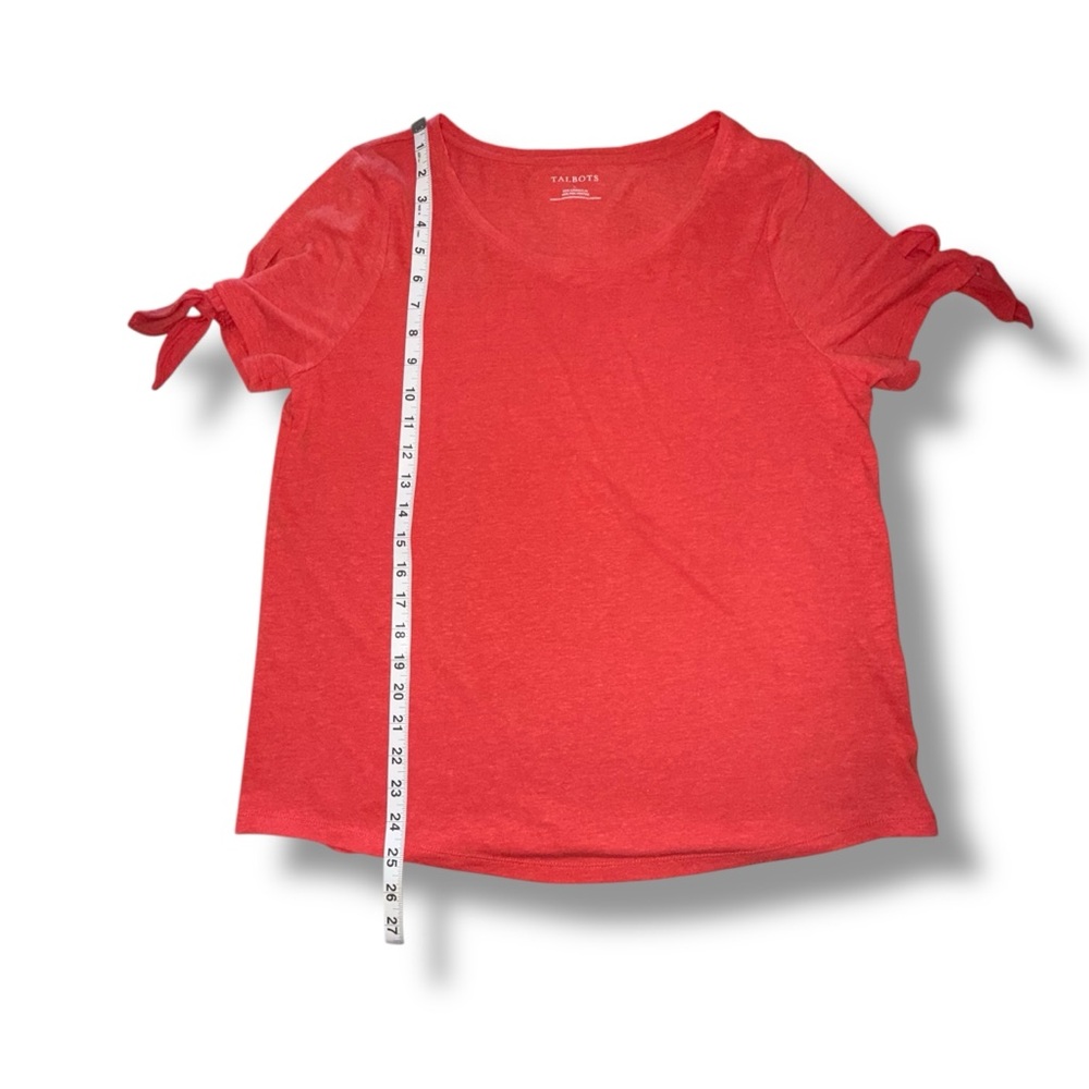 TALBOTS TIE SLEEVE TEE - SOLID Coral Large - Picture 9 of 9